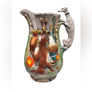 Vintage Signed Majolica Hand Painted Pitcher